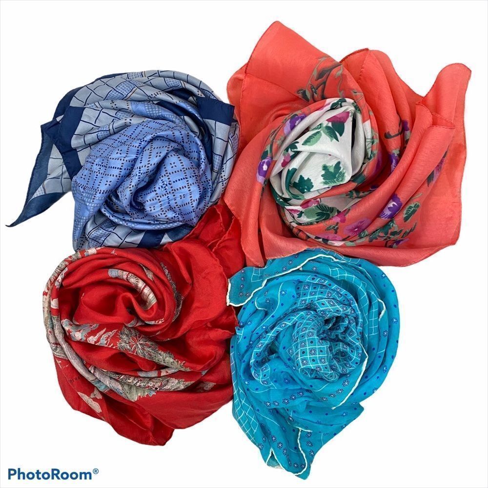 Lot of Four‎ Colorful Square Vintage Scarves